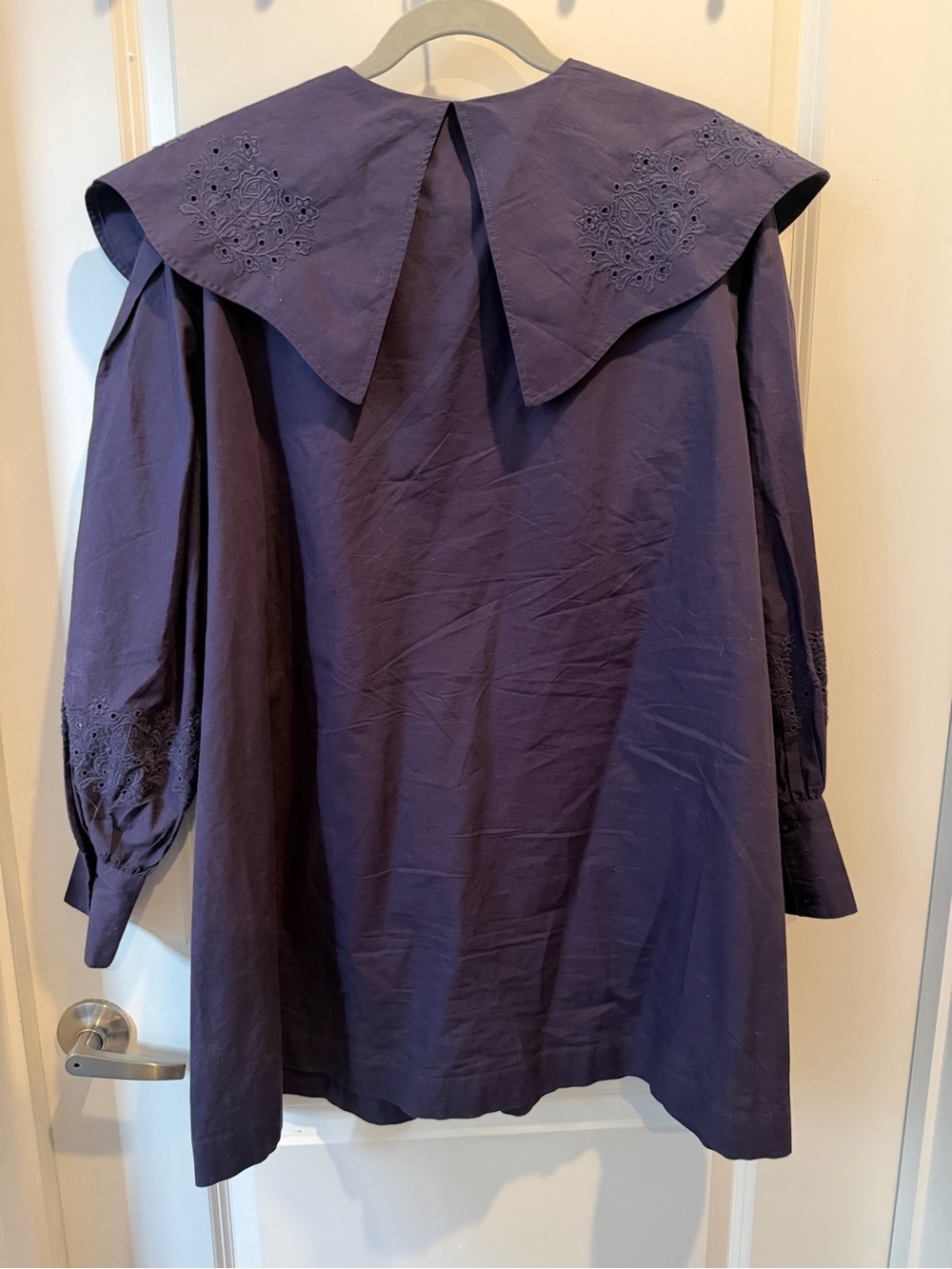 Damson Madder Navy Eyelet-Trim Mini Dress with Statement Collar - Picture 3 of 3